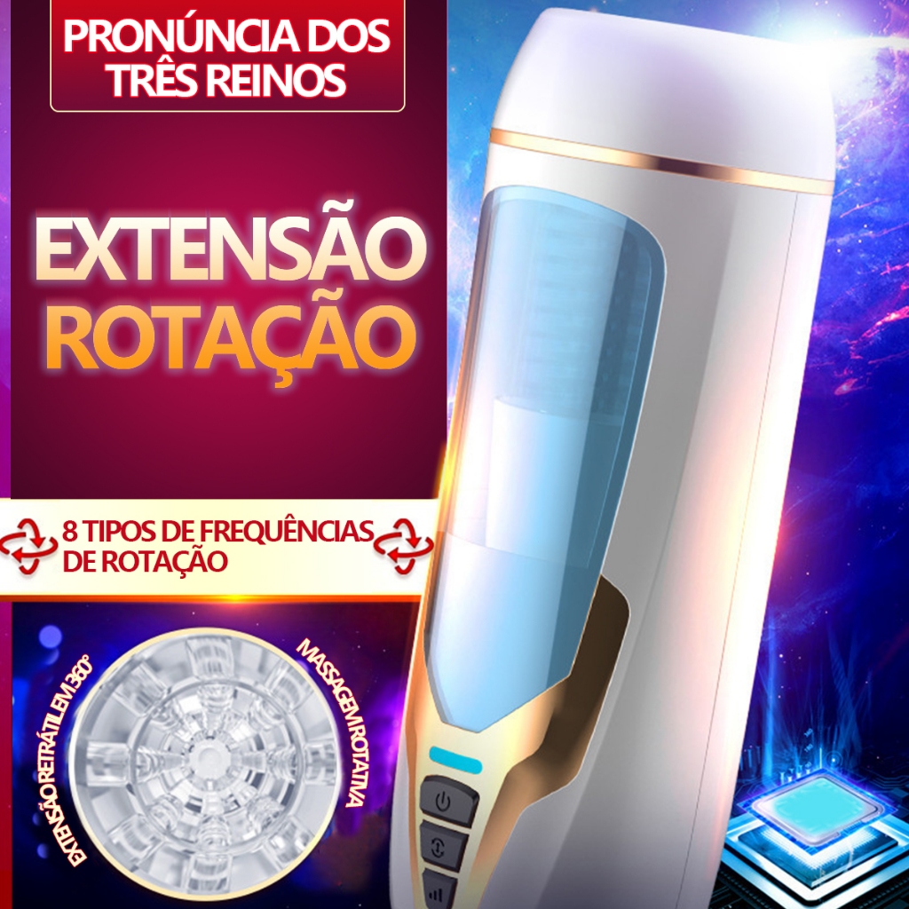 Masturbador Masculino com Rotação e Telescópico – Recarregável USB, Tipo Lanterna | Envio Discreto