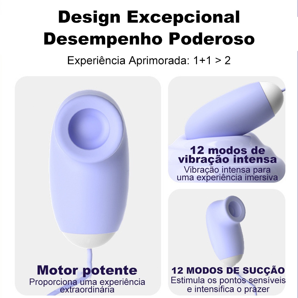 Vibrador Duplo 2 em 1 – Sucção + Vibração, 12 Modos, USB-C, Silencioso, 2 Cores