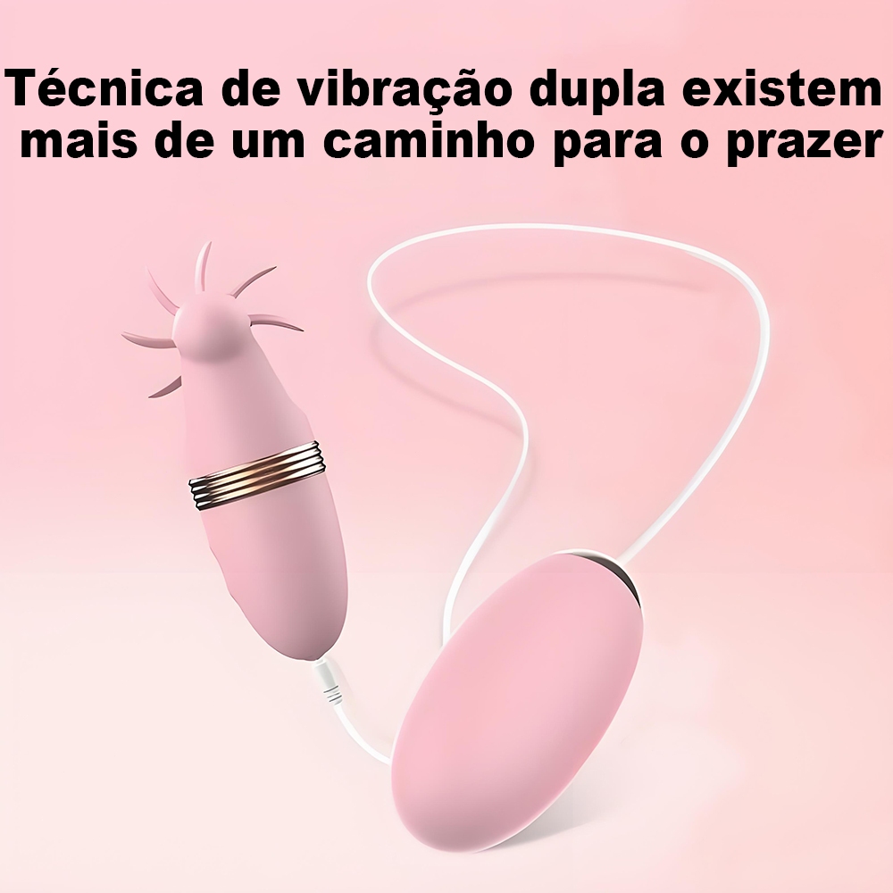 Vibrador com Língua e 2 Ovos para Estímulo Feminino - Silicone Macio, Recarregável, 100% Discreto