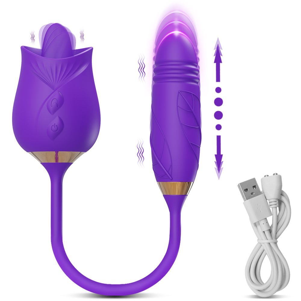 Estimulador 2 em 1 Língua Vibratória com Movimento Vai e Vem | Estimula Clitóris, Vagina e Anal, Recarregável