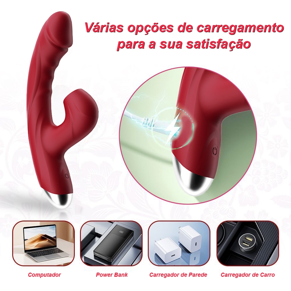 Vibrador Duplo Prazer Ponto G com Estimulador Sugador Clitoriano