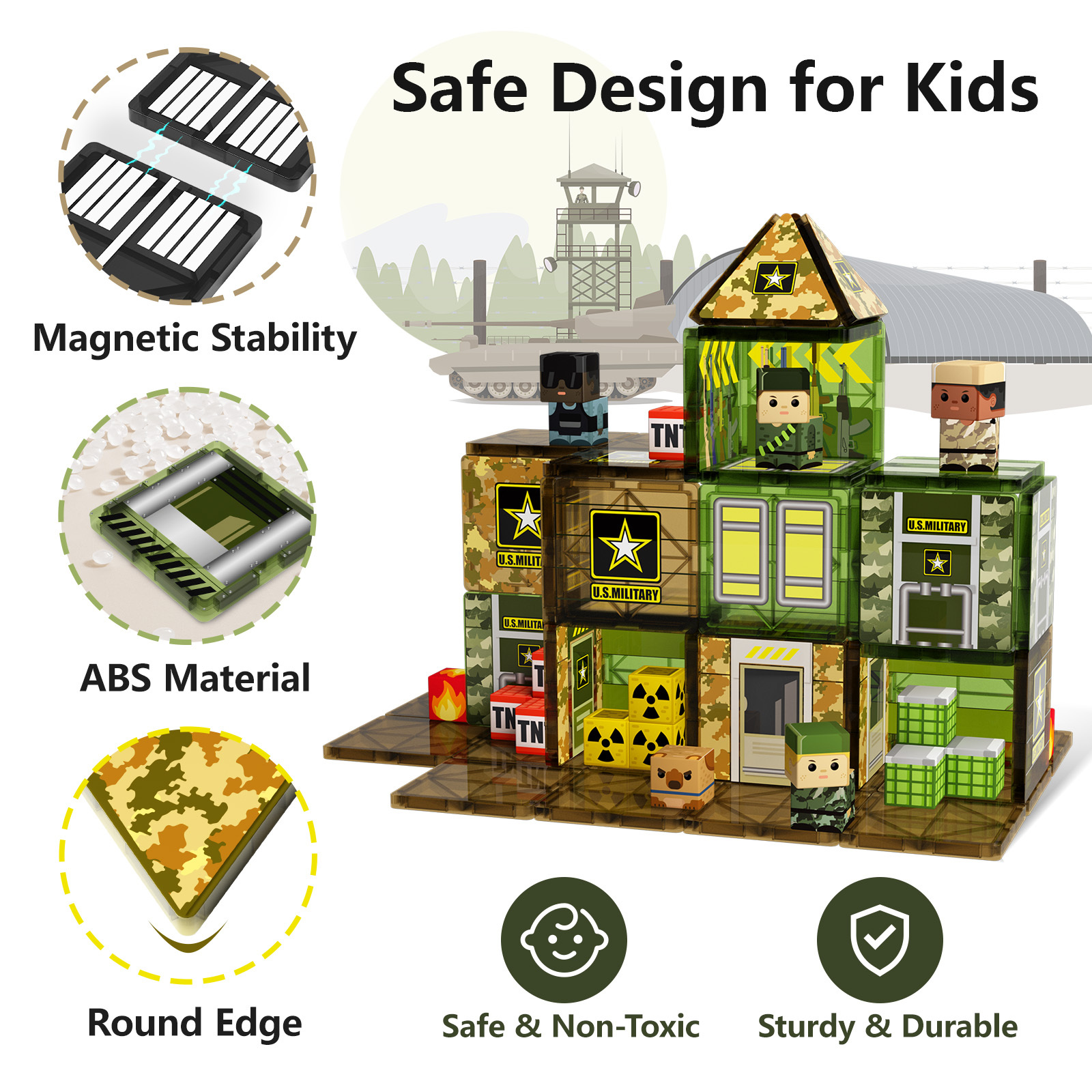 MagCombo Magnetic Blocks Tiles For Boys（Military）