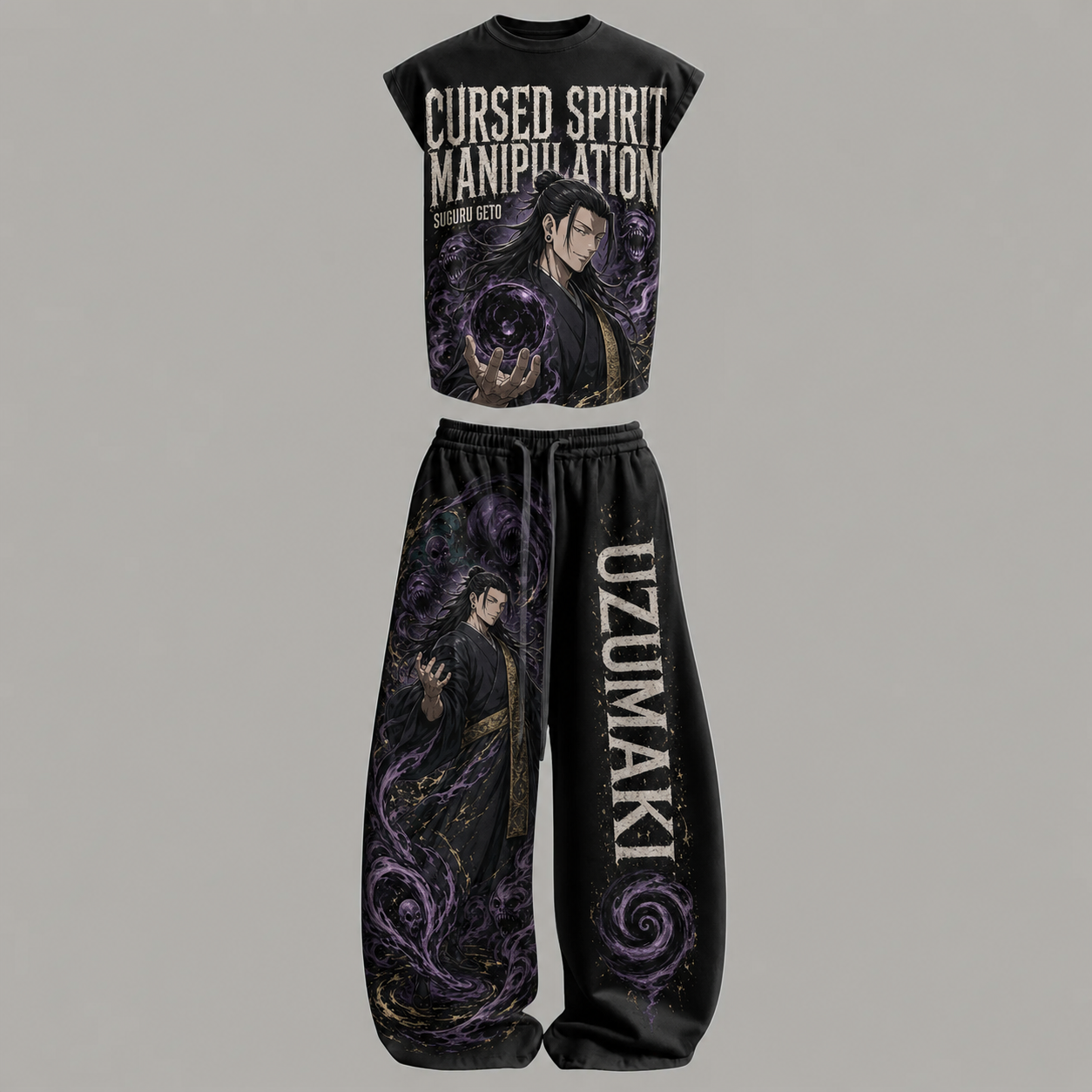 JJK Suguru Geto Sleeveless Tank Top & Wide Leg Pants Two-Piece Streetwear Set