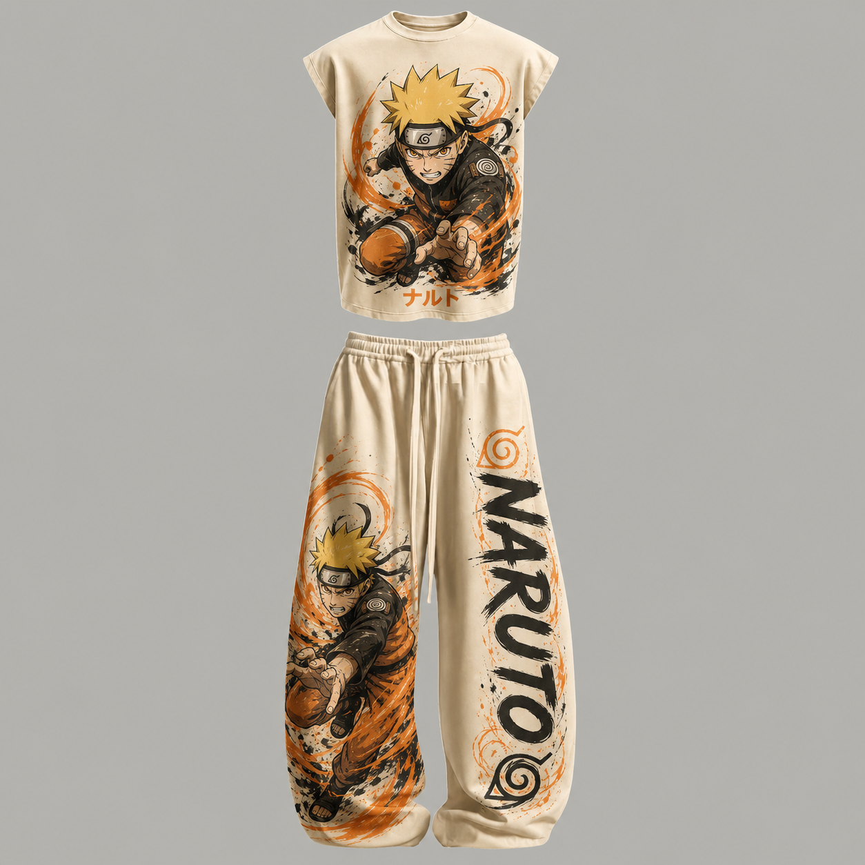 Naruto Sage Mode Sleeveless Tank Top & Wide Leg Pants Two-Piece Streetwear Set
