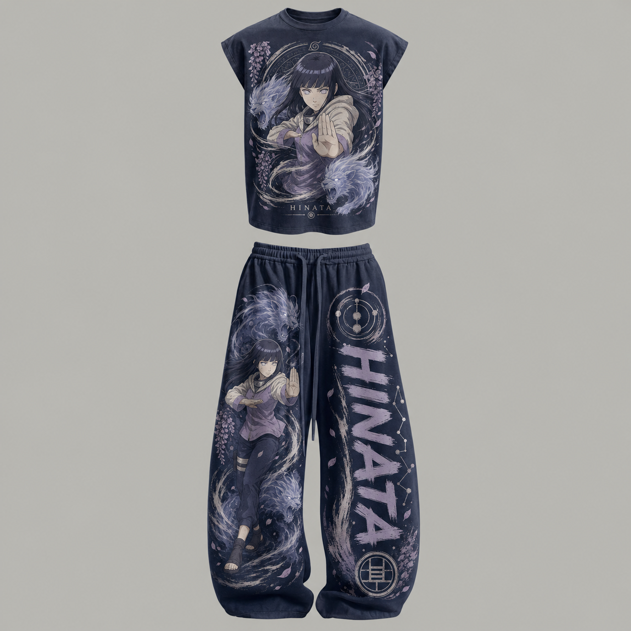 Naruto Hinata Hyūga Sasuke Curse Seal State Sleeveless Tank Top & Wide Leg Pants Two-Piece Streetwear Set