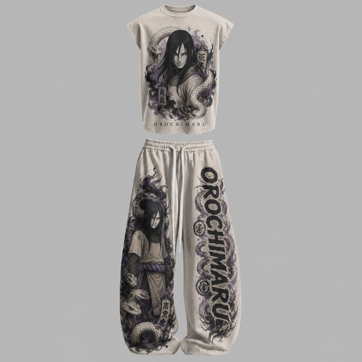 Naruto Orochimaru Sleeveless Tank Top & Wide Leg Pants Two-Piece Streetwear Set