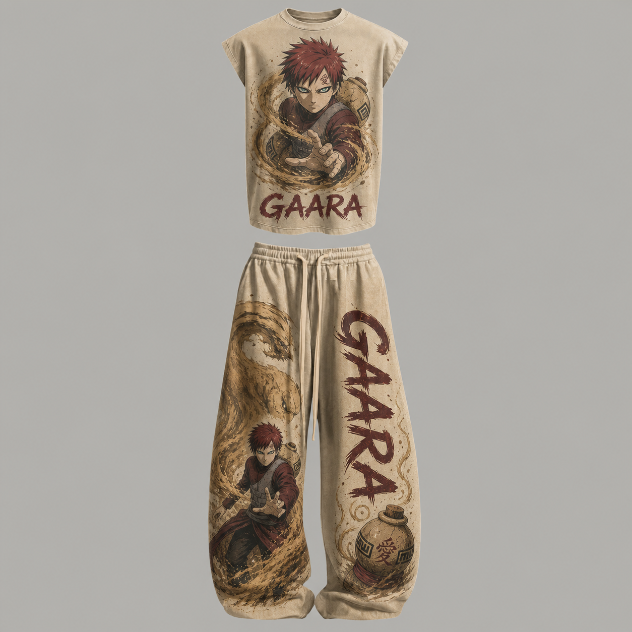 Naruto Gaara Sleeveless Tank Top & Wide Leg Pants Two-Piece Streetwear Set