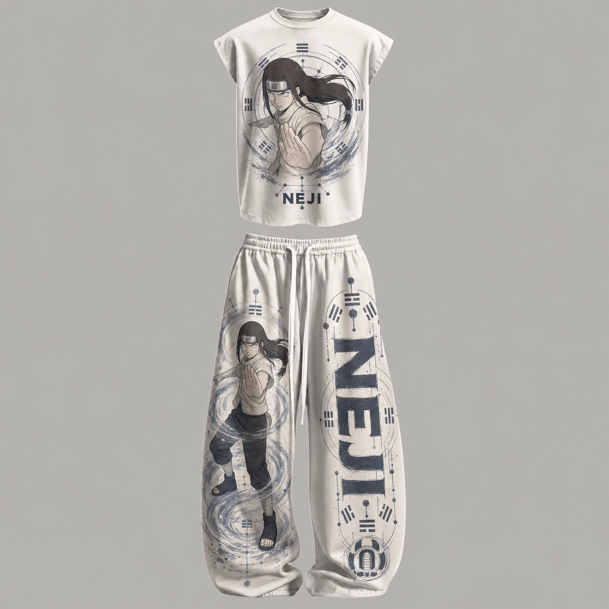 Naruto Neji Sleeveless Tank Top & Wide Leg Pants Two-Piece Streetwear Set