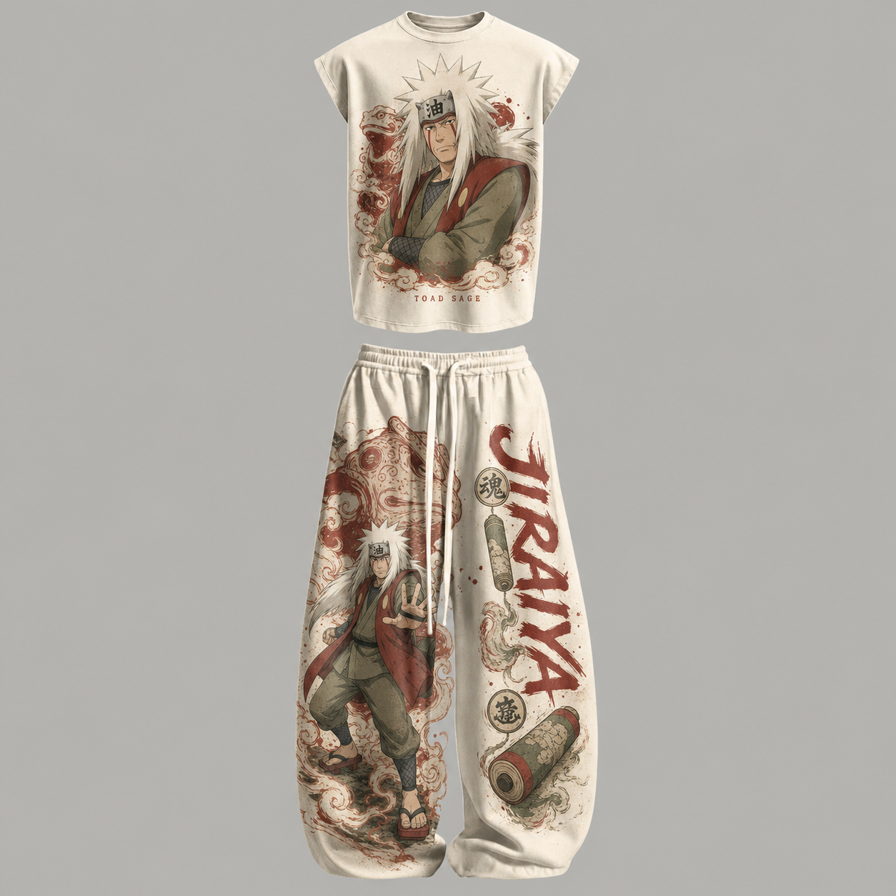 Naruto Jiraiya Sleeveless Tank Top & Wide Leg Pants Two-Piece Streetwear Set