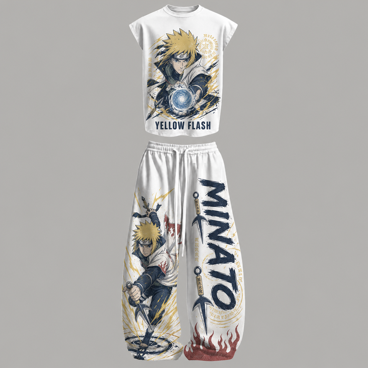 Naruto Namikaze Minato Sleeveless Tank Top & Wide Leg Pants Two-Piece Streetwear Set