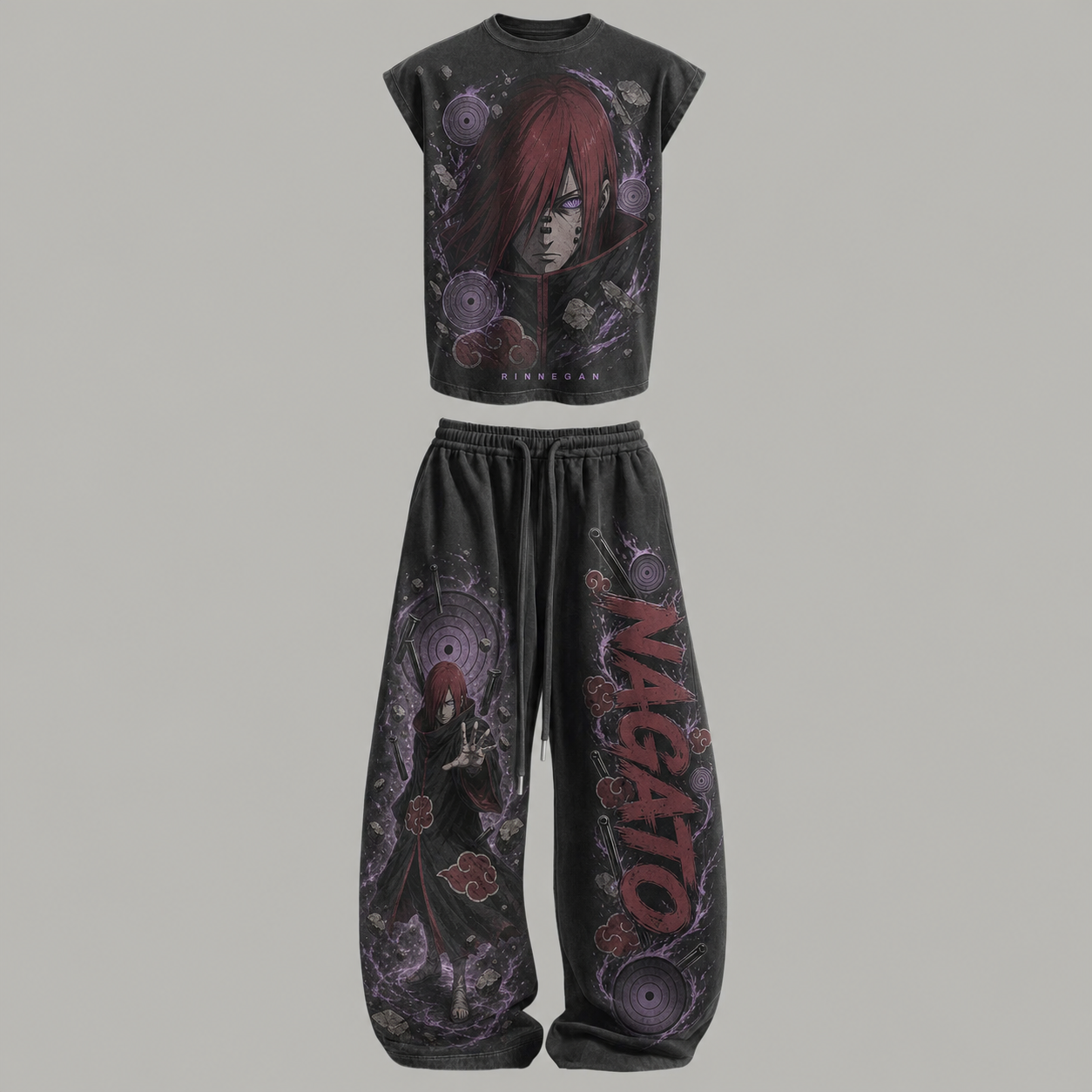 Naruto Nagato Sleeveless Tank Top & Wide Leg Pants Two-Piece Streetwear Set