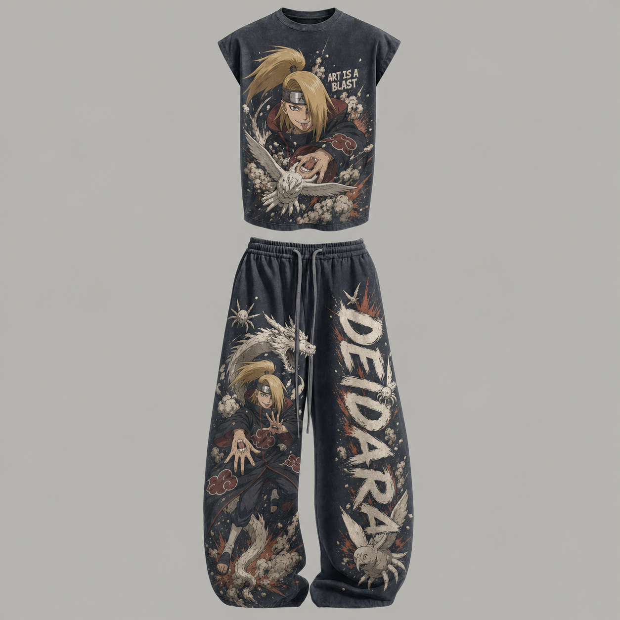 Naruto Deidara Sleeveless Tank Top & Wide Leg Pants Two-Piece Streetwear Set
