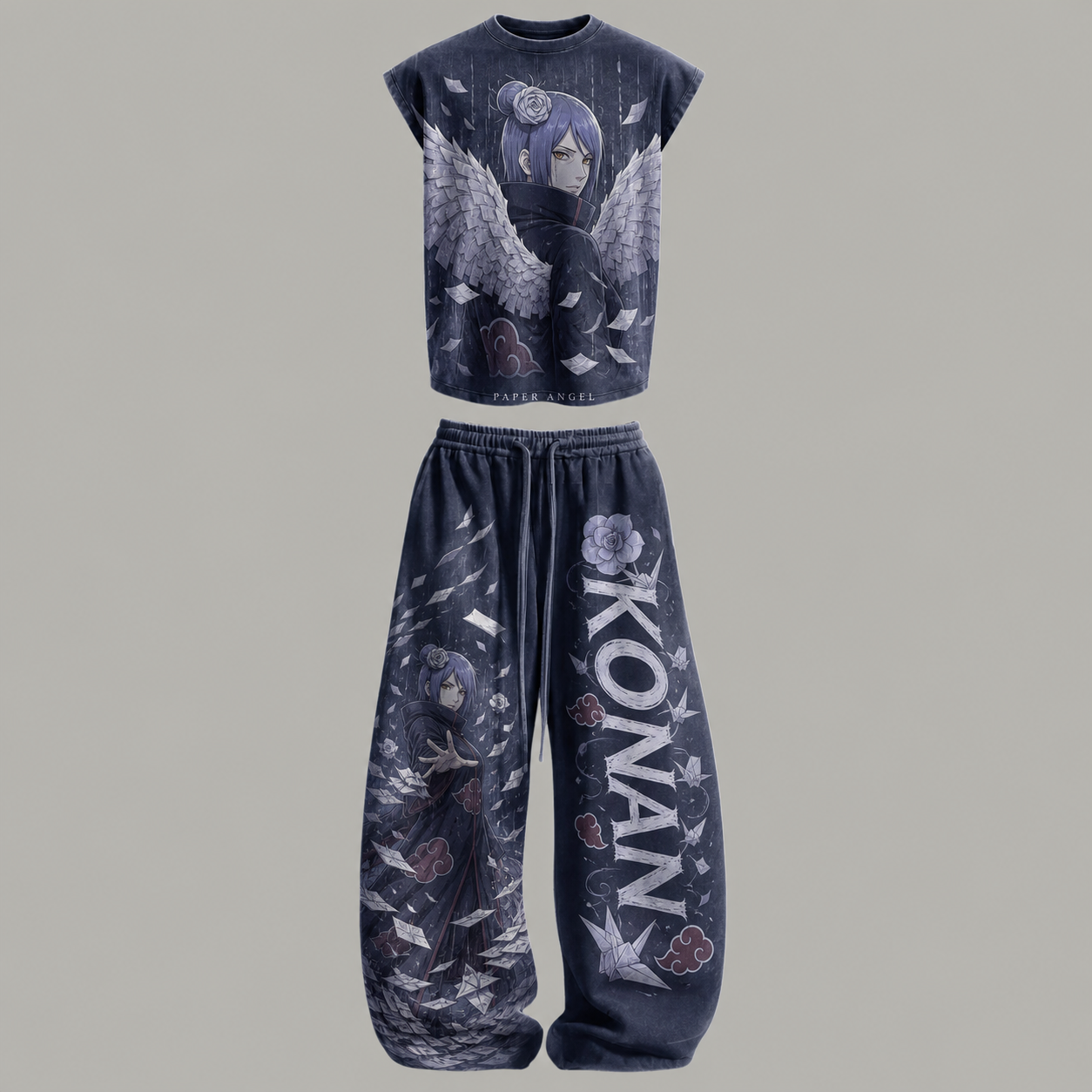 Naruto Konan Sleeveless Tank Top & Wide Leg Pants Two-Piece Streetwear Set