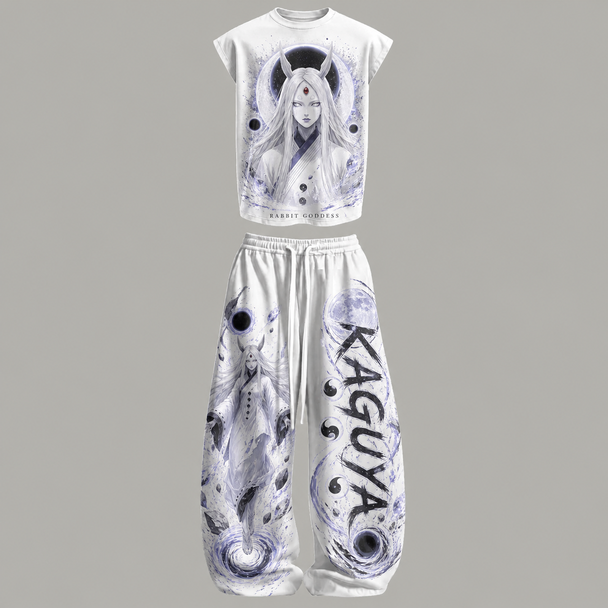 Naruto Kaguya Sleeveless Tank Top & Wide Leg Pants Two-Piece Streetwear Set