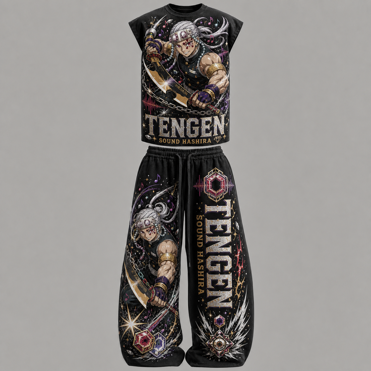 Demon Slayer Uzui Tengen Sleeveless Tank Top & Wide Leg Pants Two-Piece Streetwear Set
