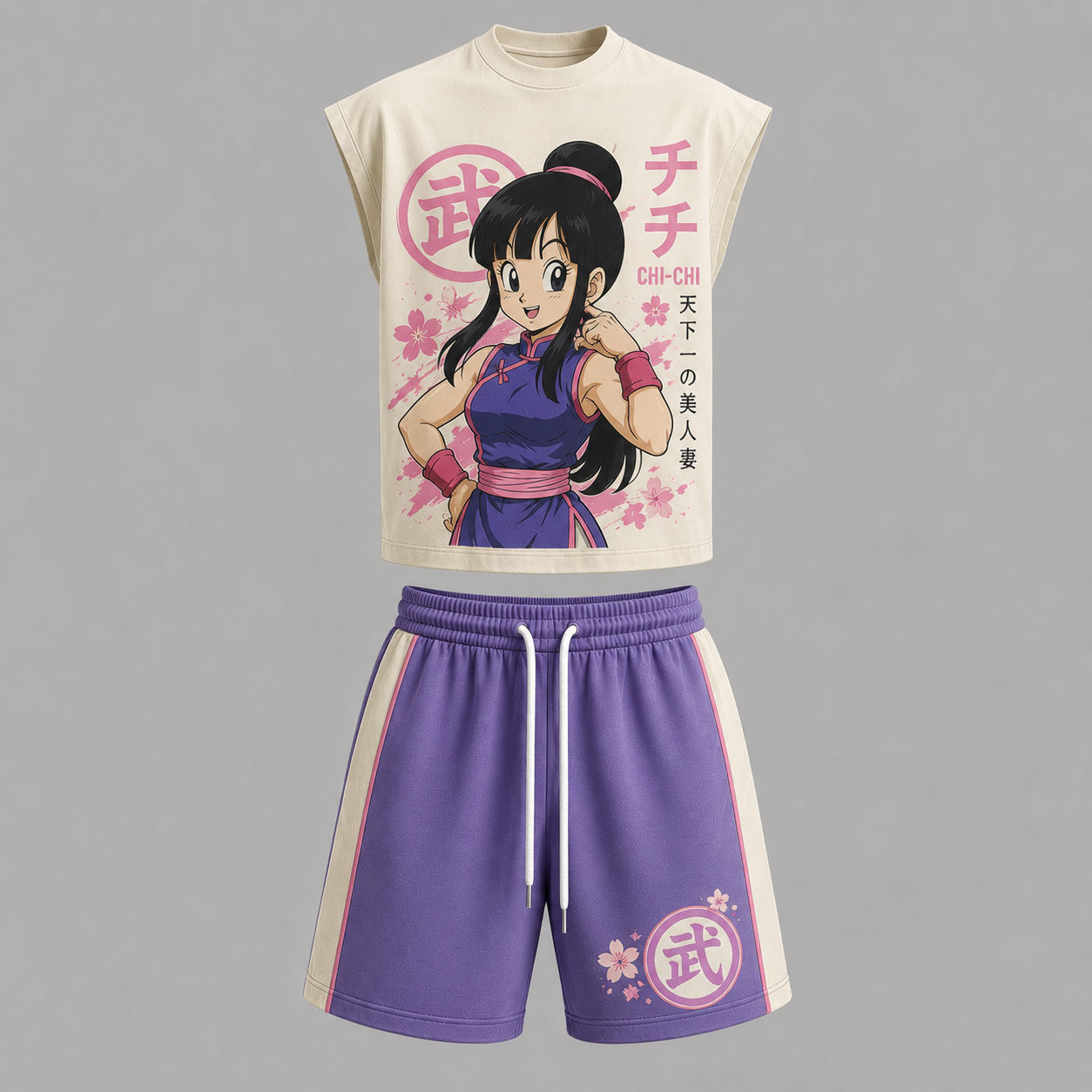 Dragon Ball Chichi Sleeveless Tank Top & Shorts Two-Piece Streetwear Set