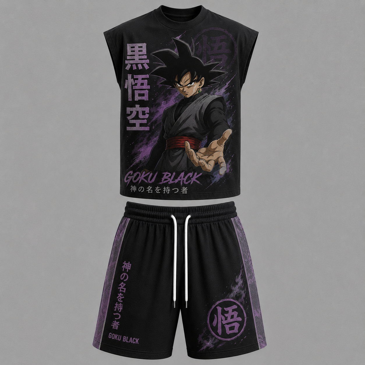 Dragon Ball BLACK Goku Sleeveless Tank Top & Shorts Two-Piece Streetwear Set