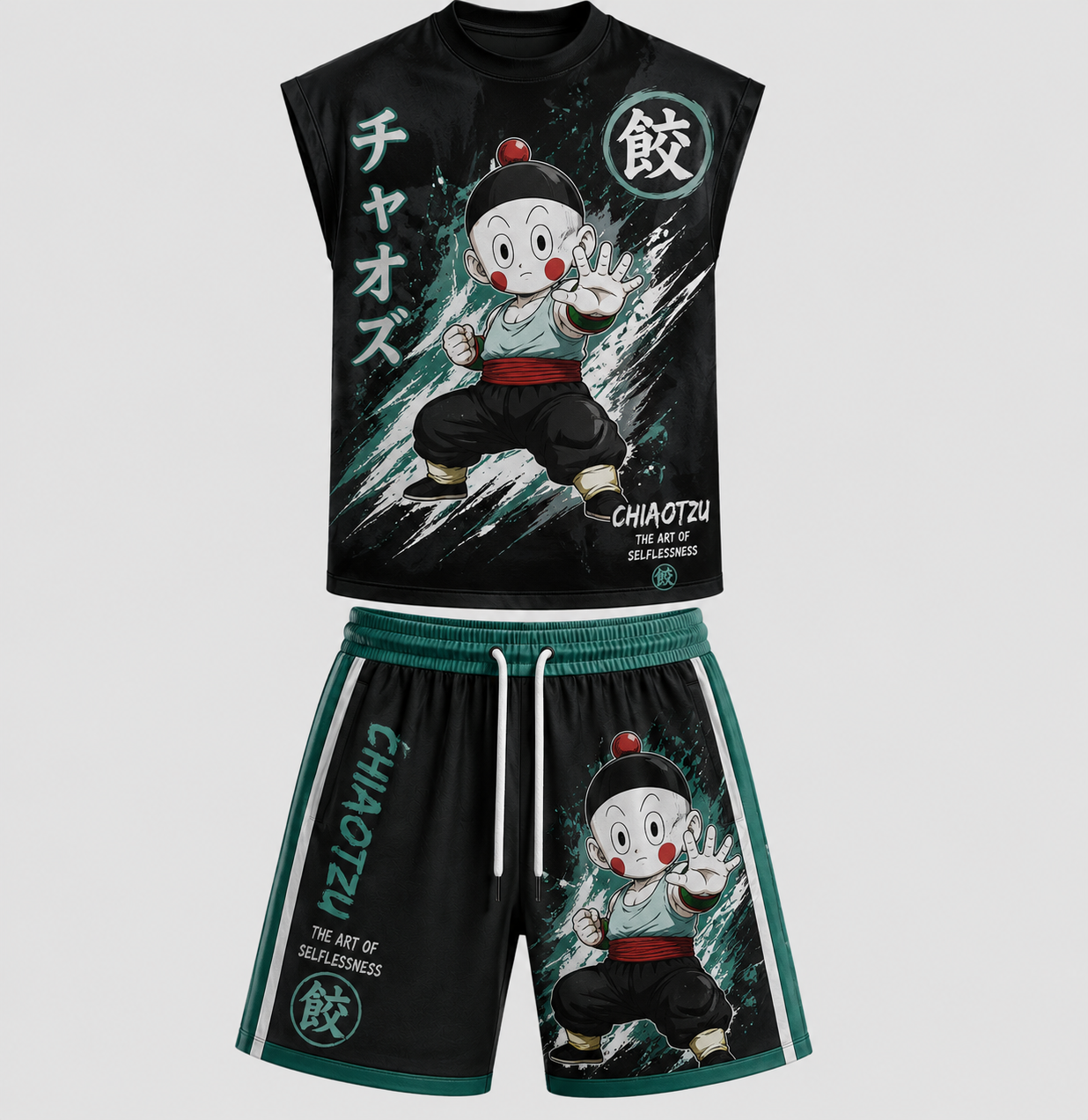 Dragon Ball Chiaotzu Sleeveless Tank Top & Shorts Two-Piece Streetwear Set