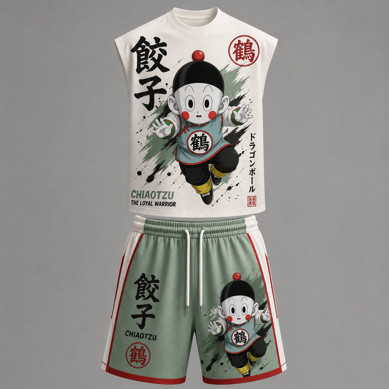 Dragon Ball Chiaotzu Sleeveless Tank Top & Shorts Two-Piece Streetwear Set