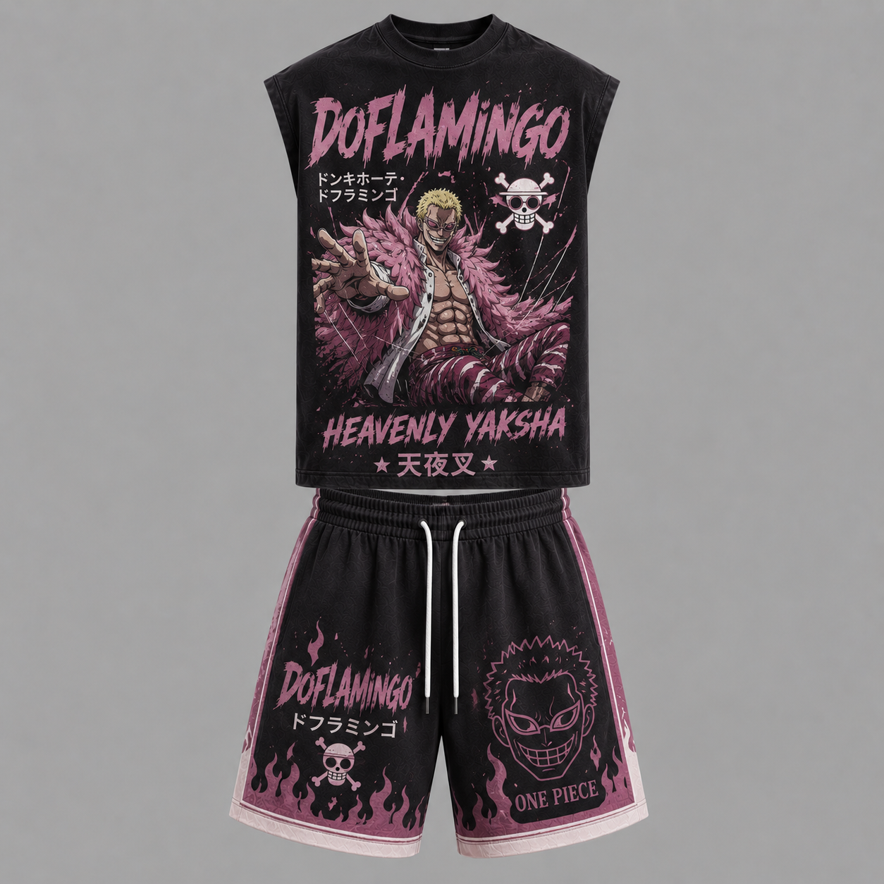 One Piece Joker Sleeveless Tank Top & Shorts Two-Piece Streetwear Set