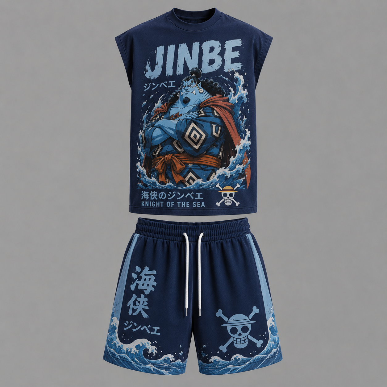 One Piece Jinbe Sleeveless Tank Top & Shorts Two-Piece Streetwear Set