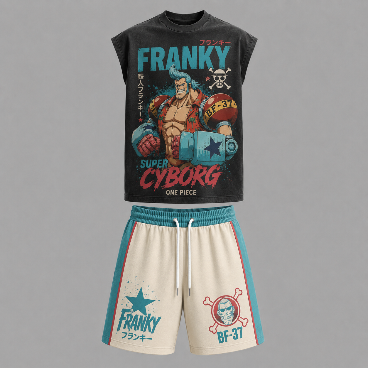 One Piece Franky Sleeveless Tank Top & Shorts Two-Piece Streetwear Set