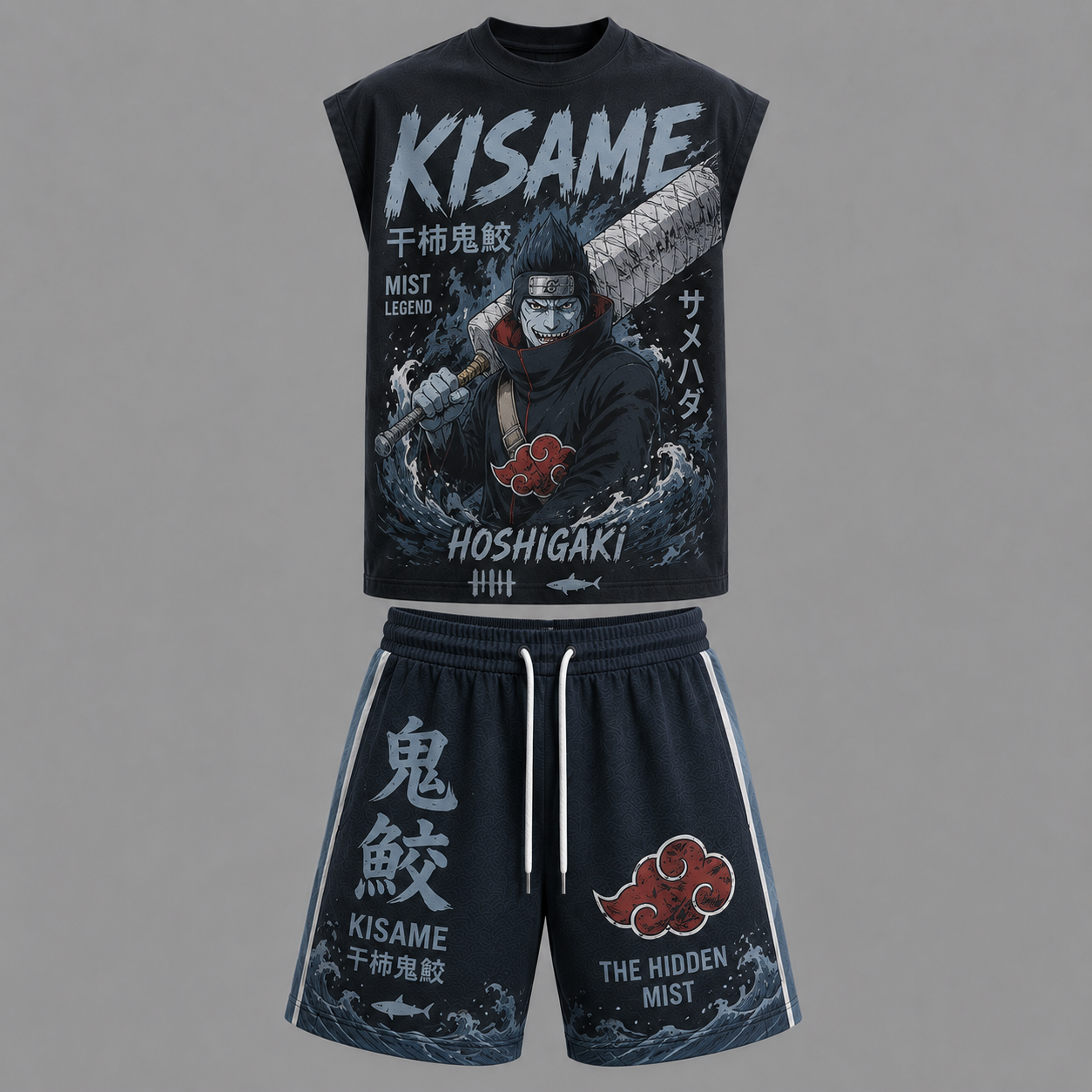 Naruto Hoshigaki Kisame Sleeveless Tank Top & Shorts Two-Piece Streetwear Set