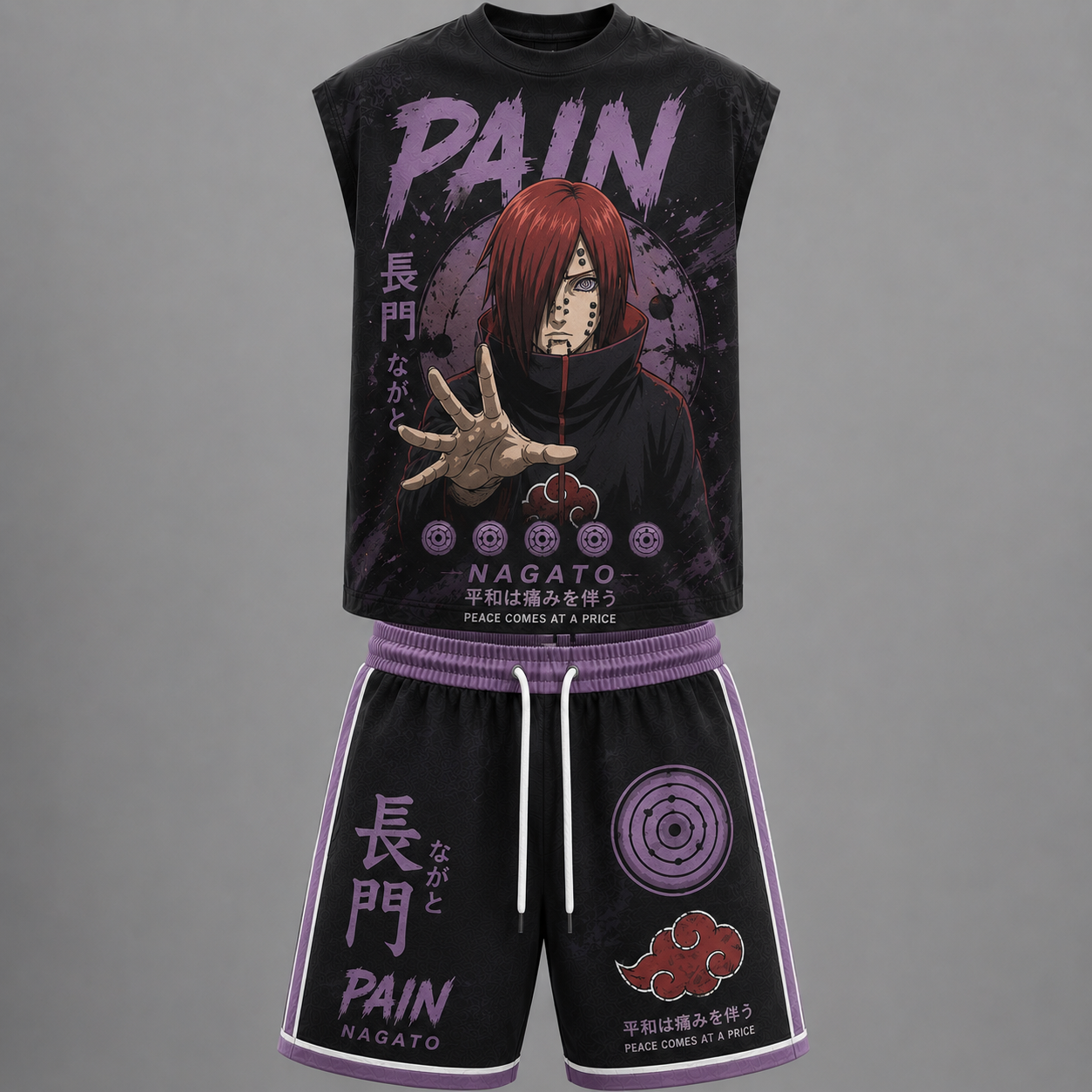 Naruto Nagato Sleeveless Tank Top & Shorts Two-Piece Streetwear Set