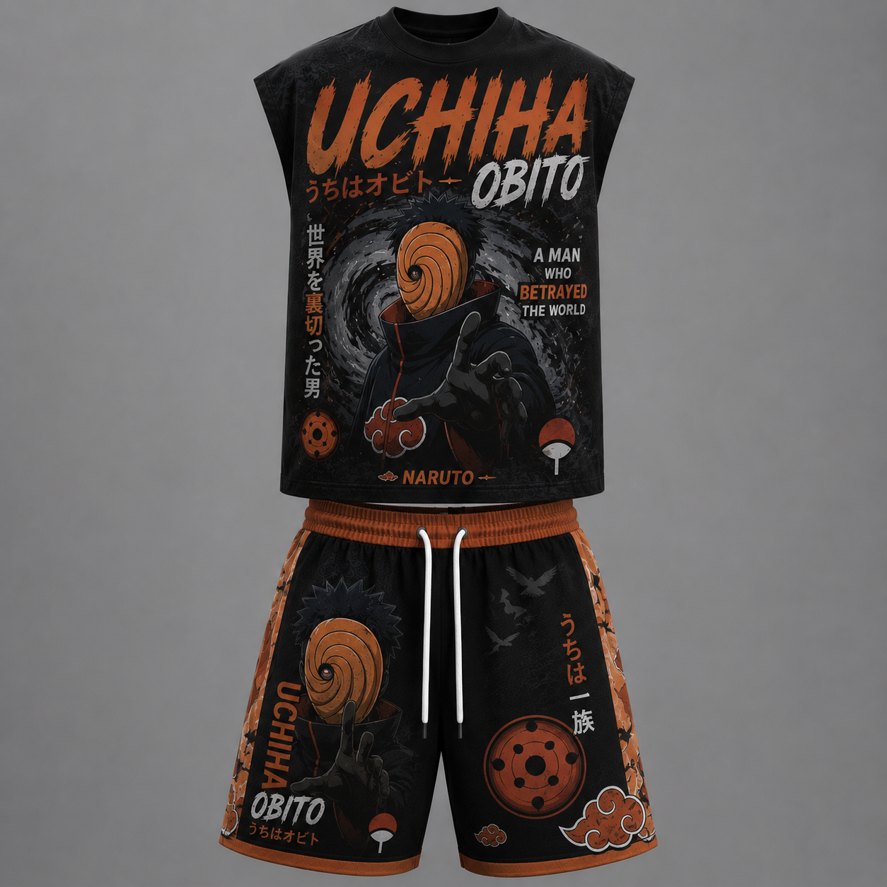 Naruto Uchiha Obito Sleeveless Tank Top & Shorts Two-Piece Streetwear Set