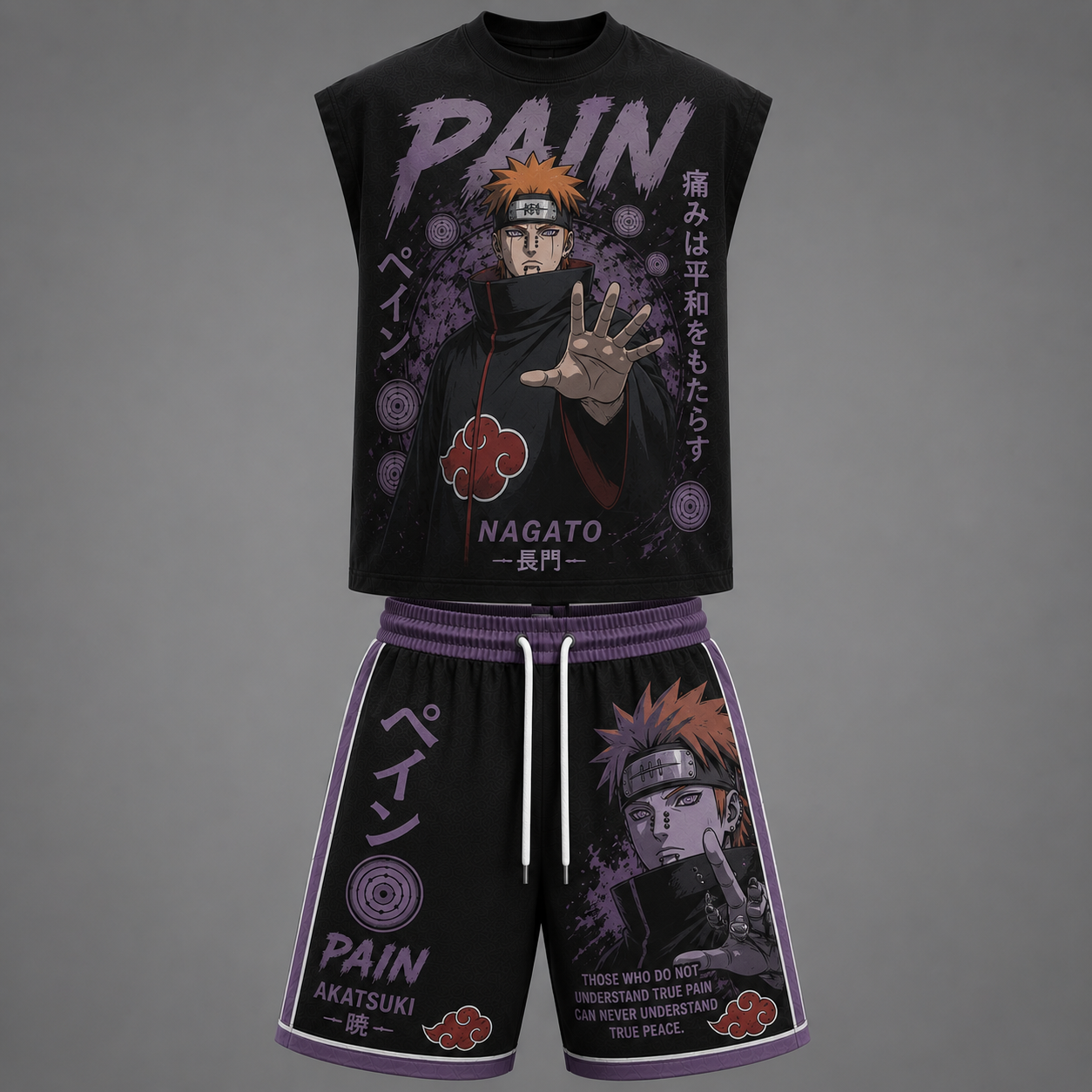 Naruto Pain Sleeveless Tank Top & Shorts Two-Piece Streetwear Set