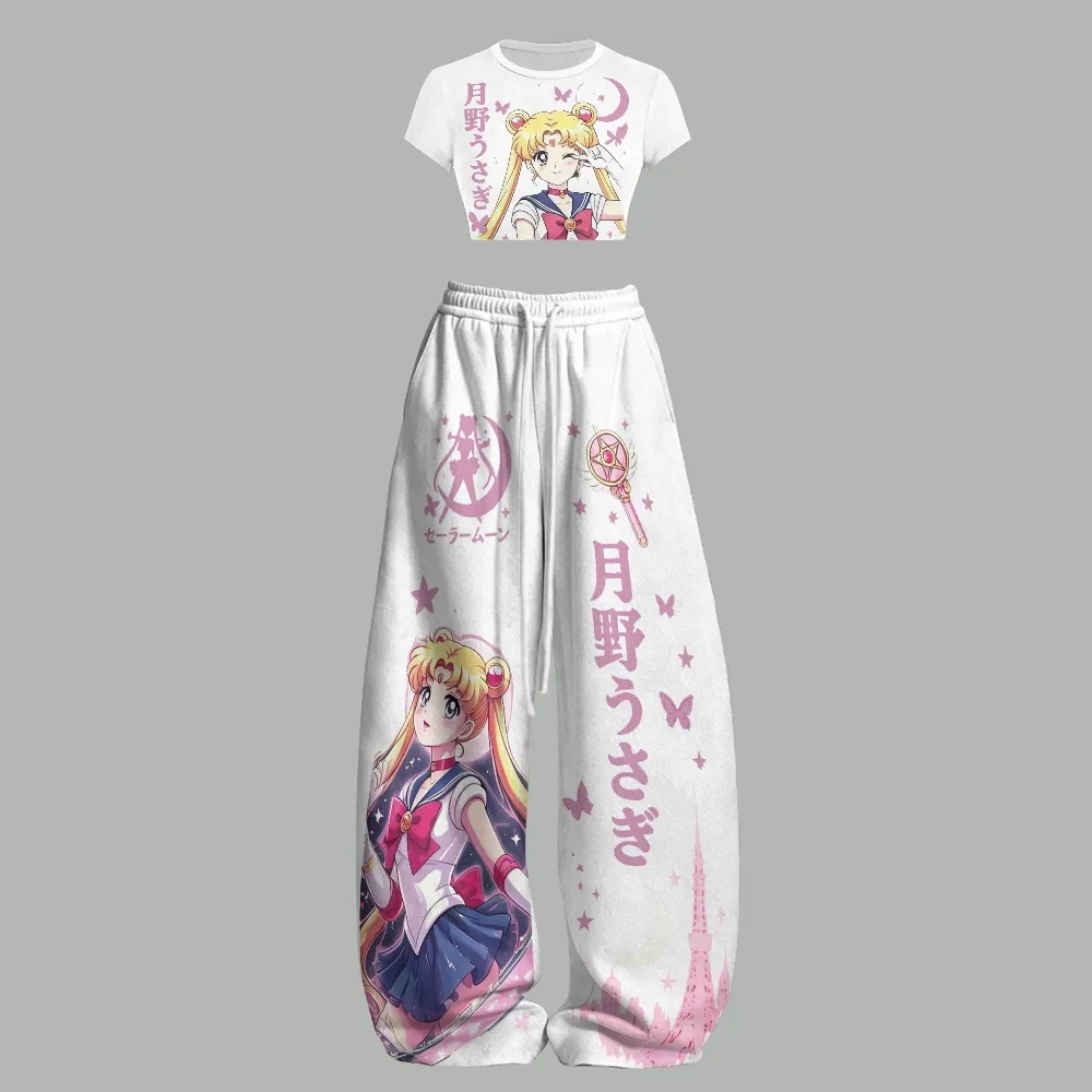 Women's Anime-T-Shirt  & Elasticated Trousers Two-Piece Set