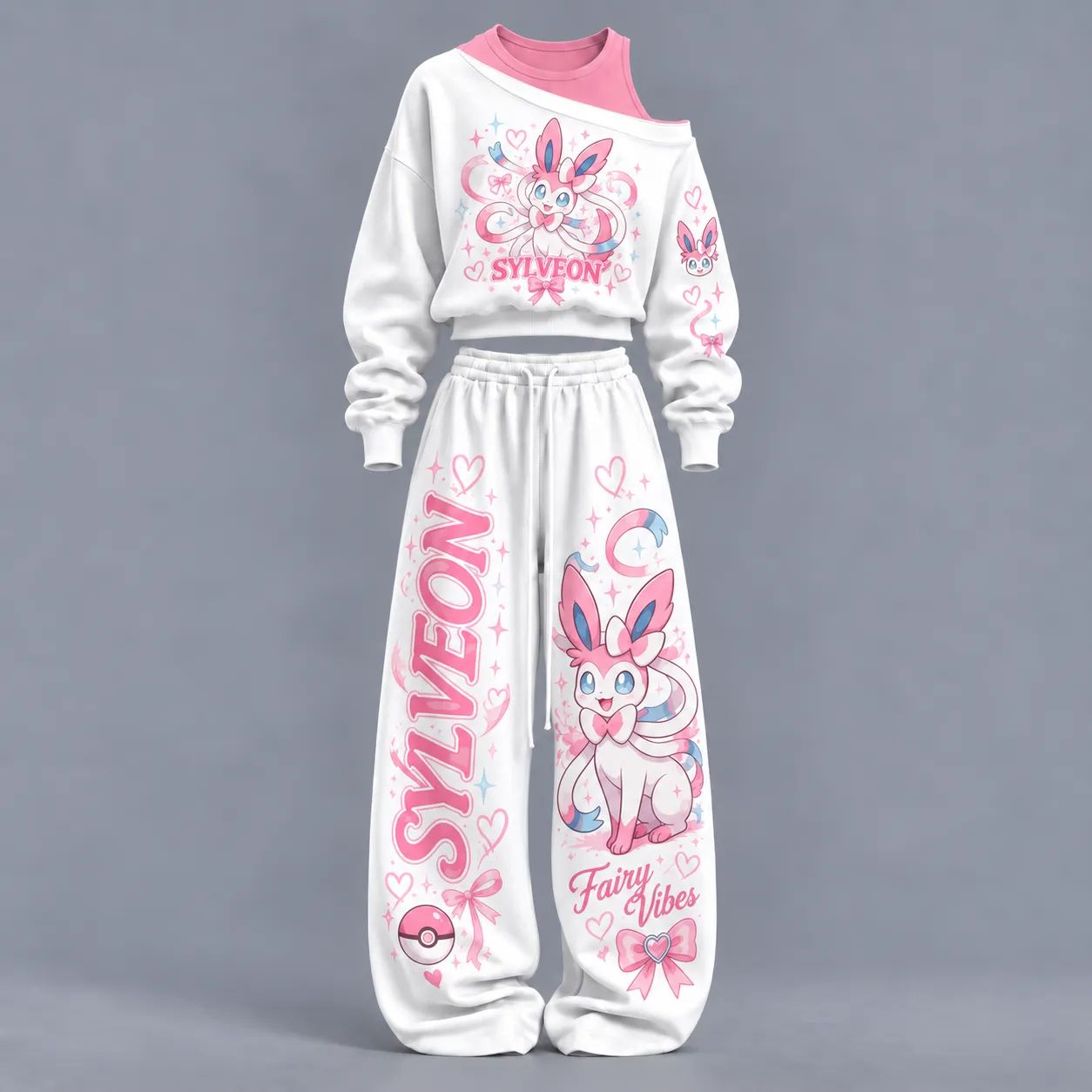 Women's Anime-shoulder faux two-piece sweatshirt set❄️