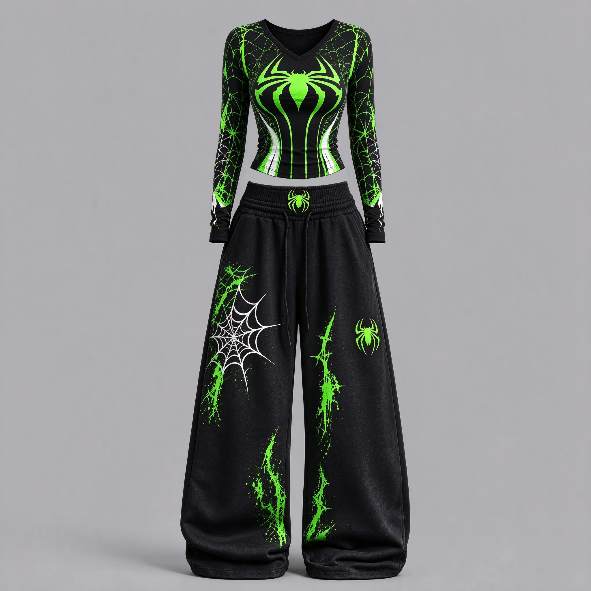 Women's Anime-V-neck Long-sleeve Double-layer Stretch Pants Set❄️