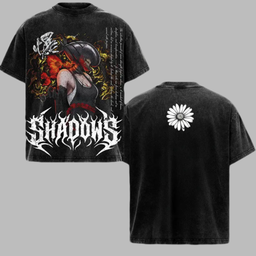 Reze Chainsaw Man Anime Double Printed Vintage Washed Tee Unisex Oversize Anime Manga Washed Heavyweight Cotton T-shirt