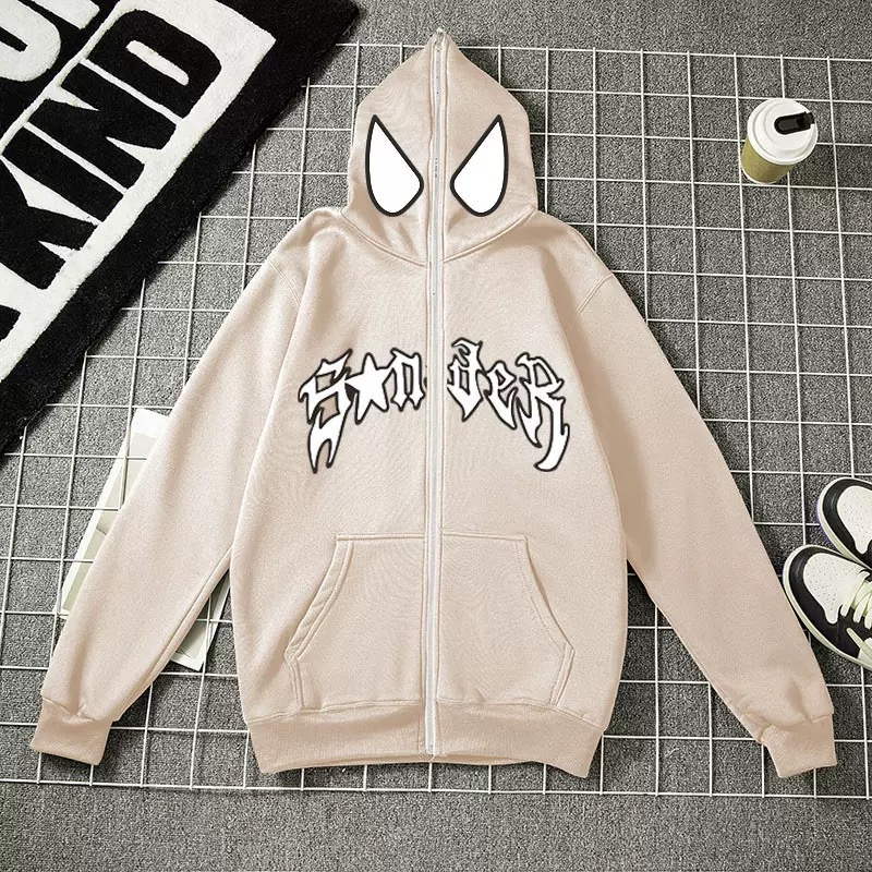 Spiderman Eye Mask Couple Hoodies Best Material- Y2K Streetwear Graphic Zip-Up Sweatshirt for Men and Women