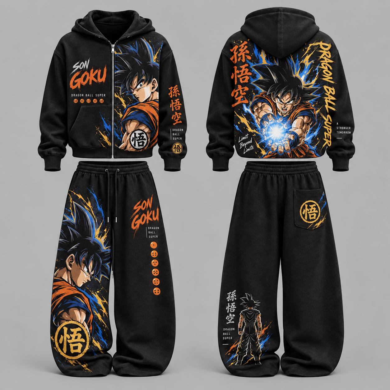 Dragon Ball Z Goku- Unisex Zipper Hooded Sweatshirt Set