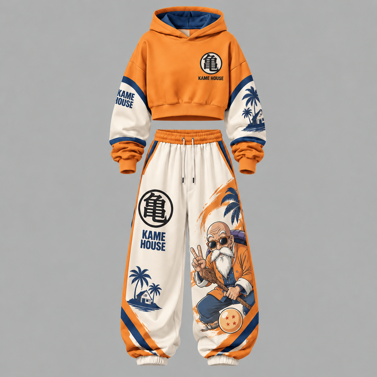 Dragon Ball Z Women‘s Cropped Long Sleeve Hoodie & High Waist Jogger Pants Two Piece Tracksuit Set