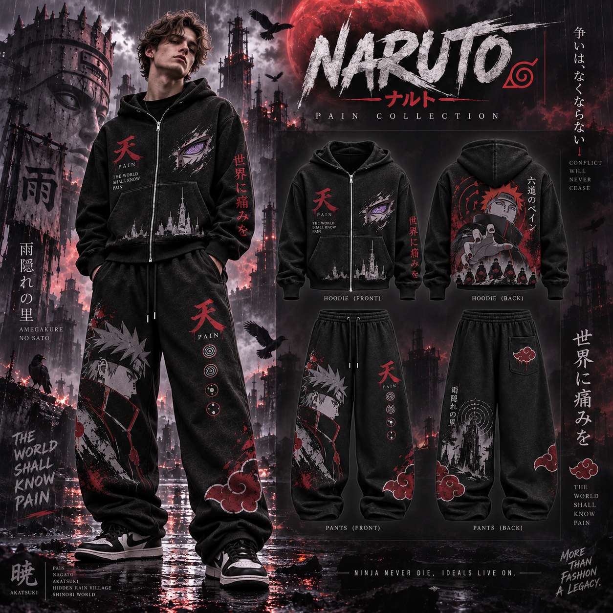 Naruto Pain- Unisex Zipper Hooded Sweatshirt Set