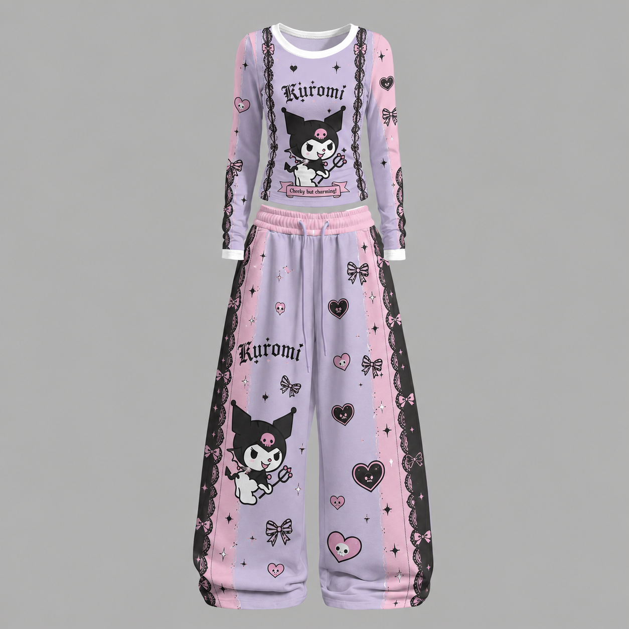 Kuromi Long-sleeved double-layer stretch pants set