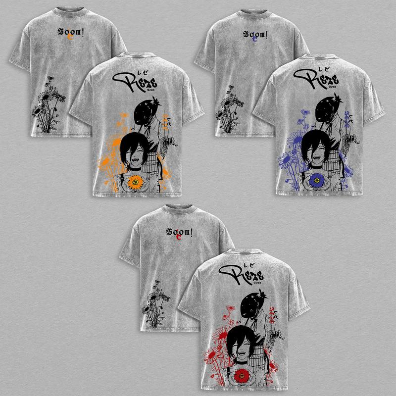 [COLLECTION] Reze Bomb Girl T-Shirt – Chainsaw Man The Movie Vintage Oversized Washed Heavy Cotton Anime Graphic Tee, Double Printed Streetwear Top for Fans, Unisex Fit, Oversized Form, Anime Manga Loves