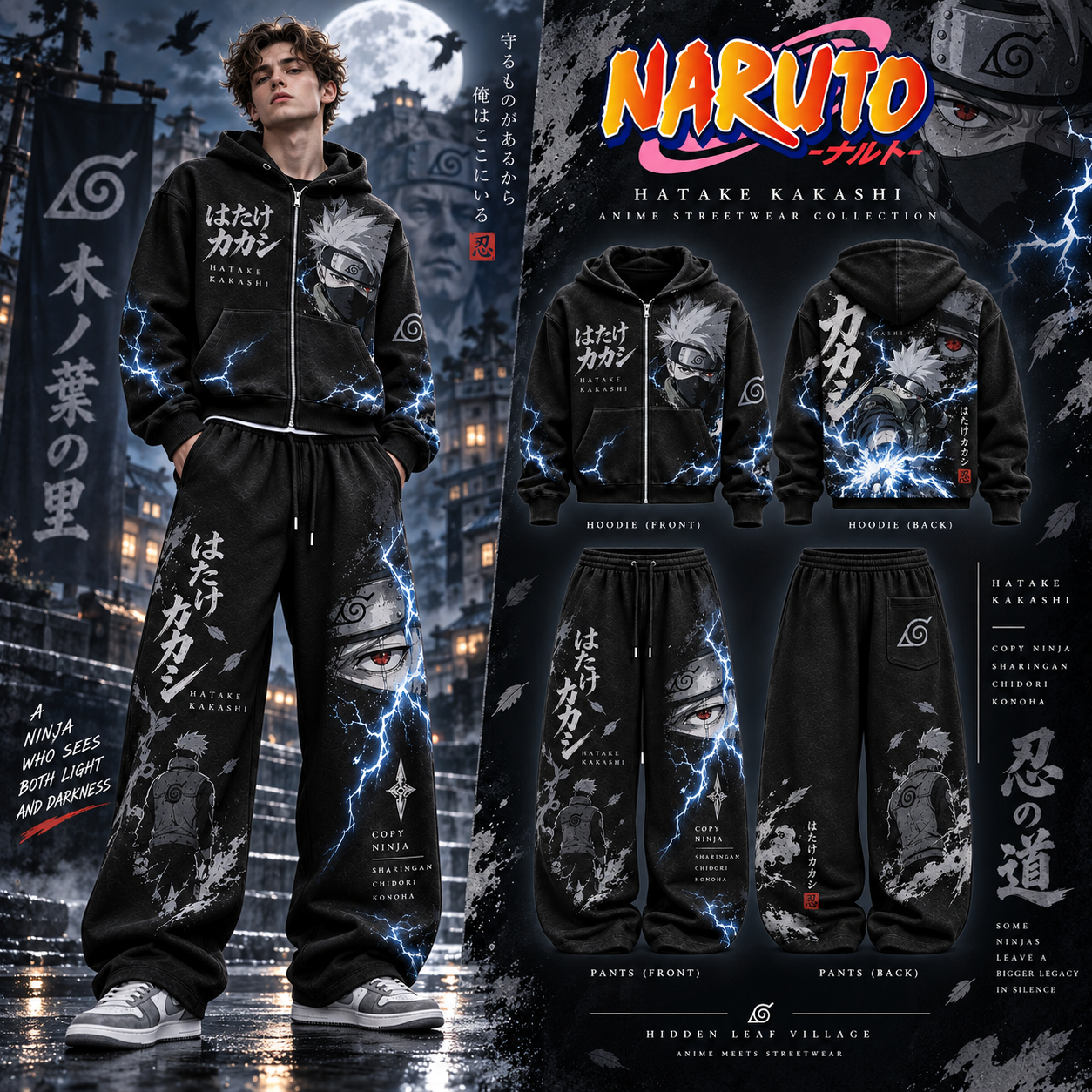 Naruto Hatake Kakashi- Unisex Zipper Hooded Sweatshirt Set