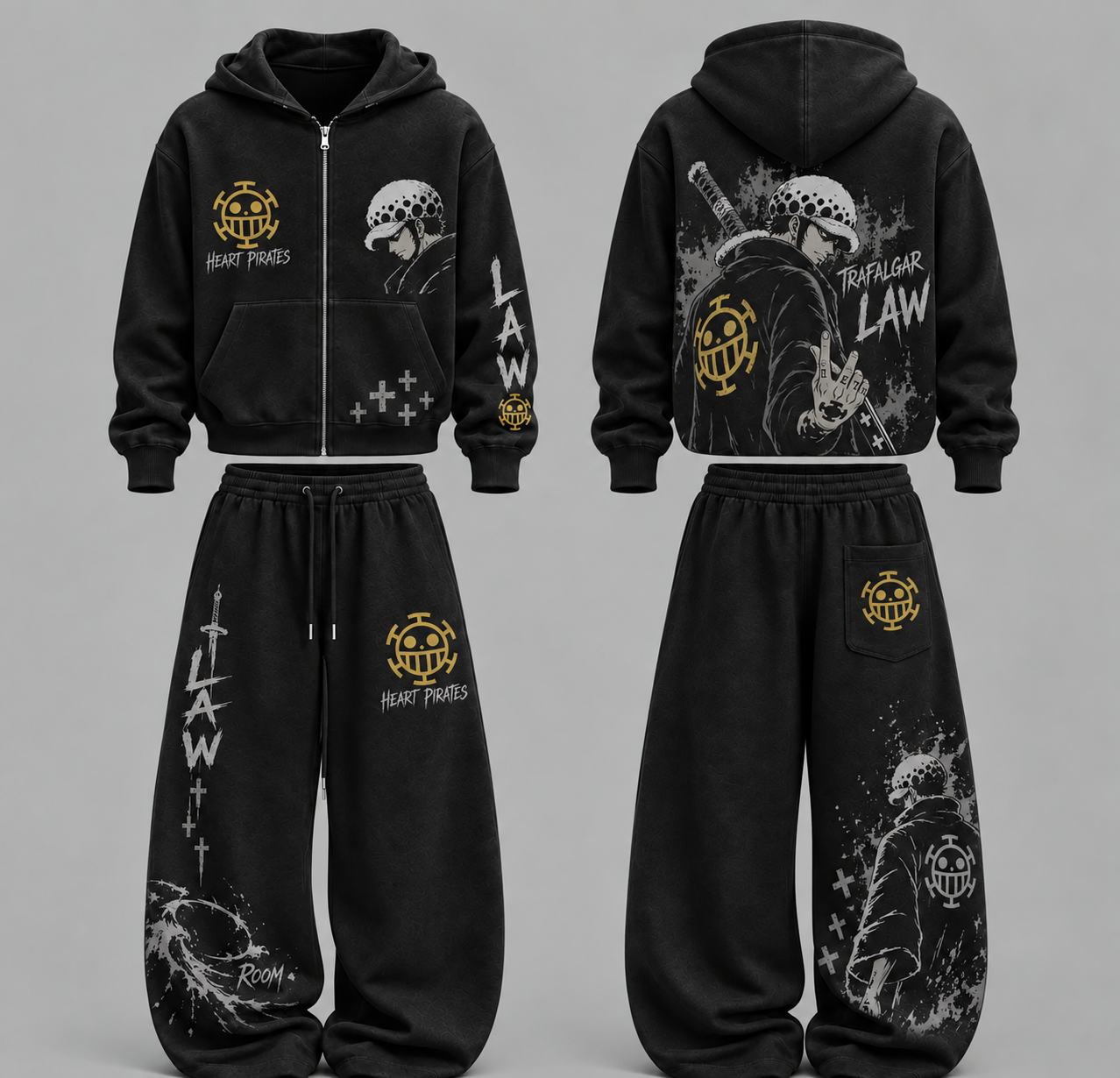 One Piece Law- Unisex Zipper Hooded Sweatshirt Set