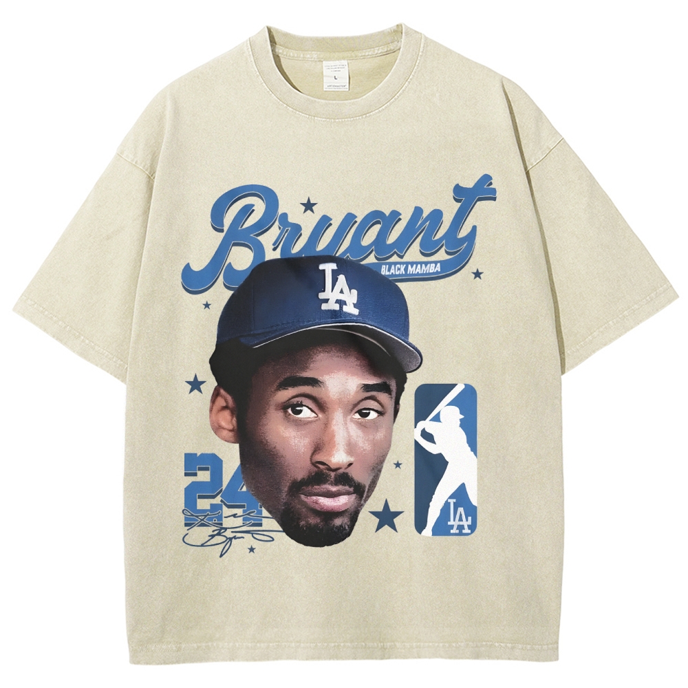 Kobe Bryant Big Face Dodgers Unisex Fit Washed T-Shirt
