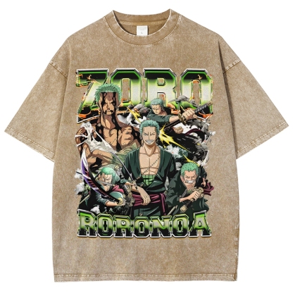 One Piece Roronoa Zoro Unisex Fit Washed T-Shirt