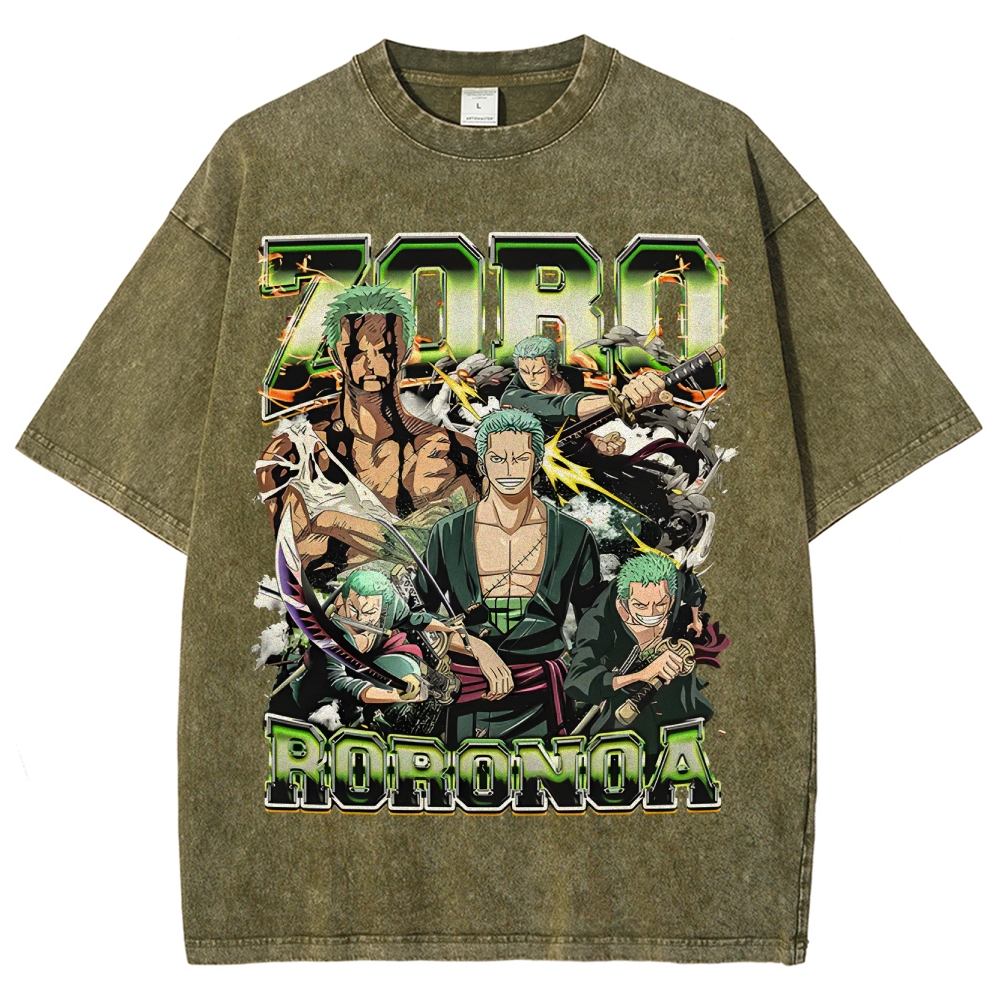 One Piece Roronoa Zoro Unisex Fit Washed T-Shirt