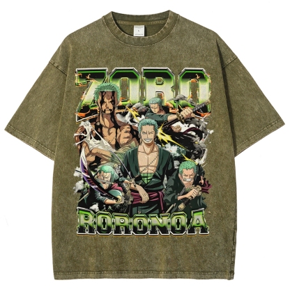One Piece Roronoa Zoro Unisex Fit Washed T-Shirt