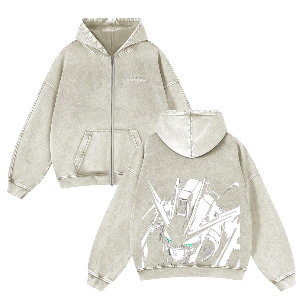 Unisex Washed Cotton Zip Up Hoodie 2511028321