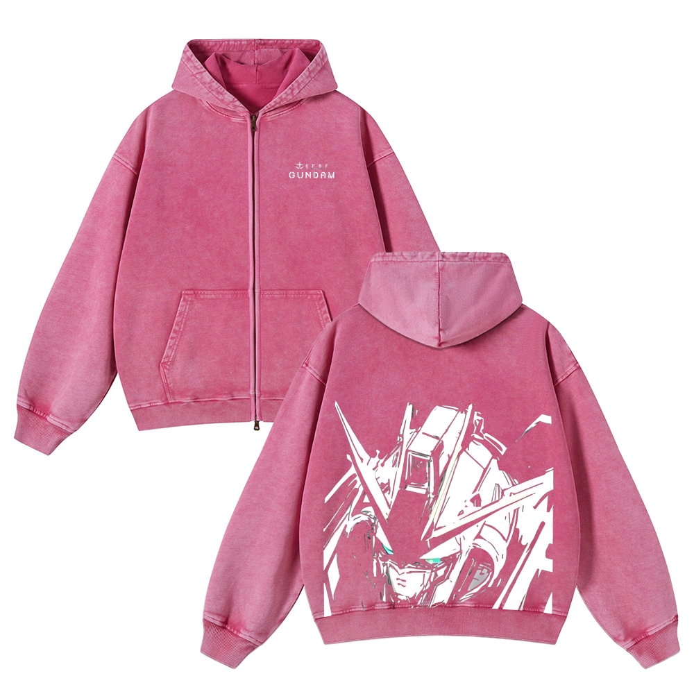 Unisex Washed Cotton Zip Up Hoodie 2511028321