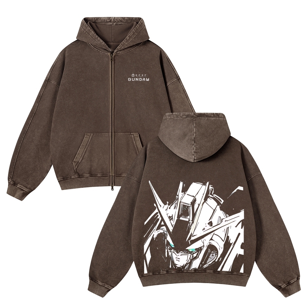 Unisex Washed Cotton Zip Up Hoodie 2511028321