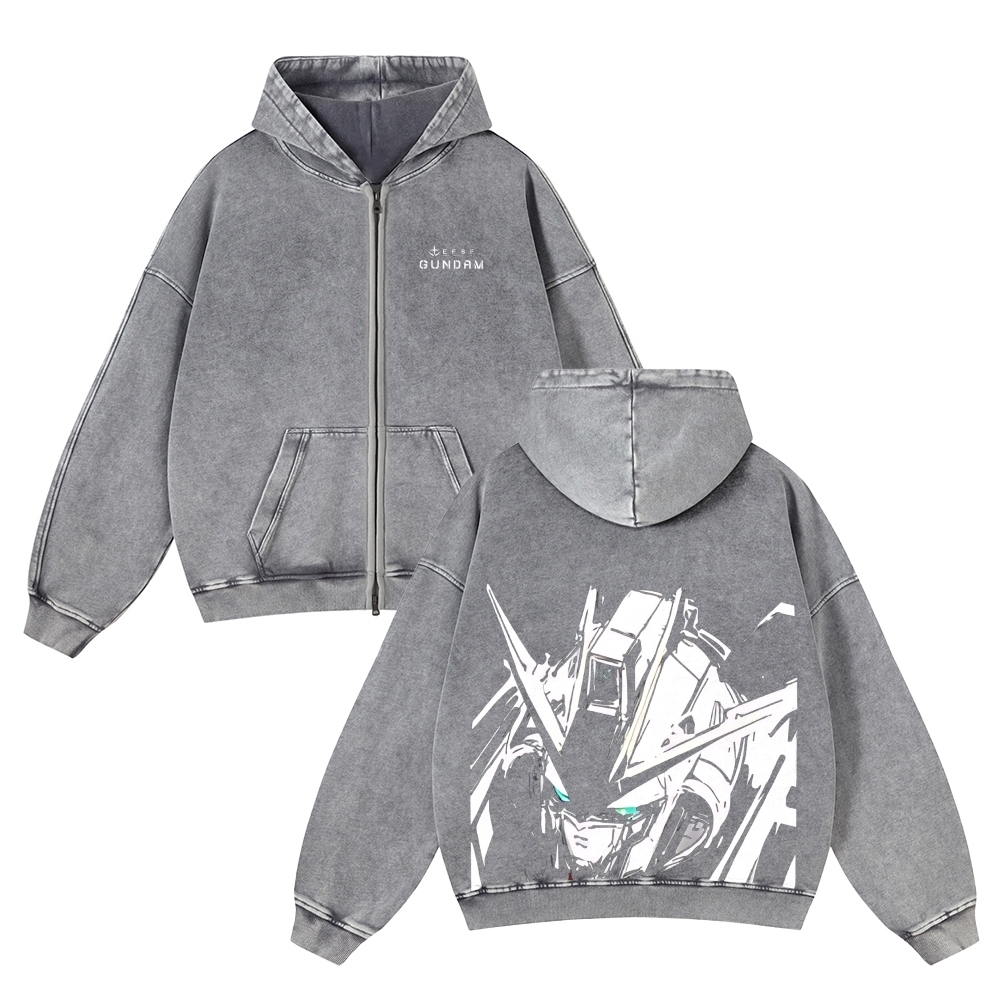 Unisex Washed Cotton Zip Up Hoodie 2511028321